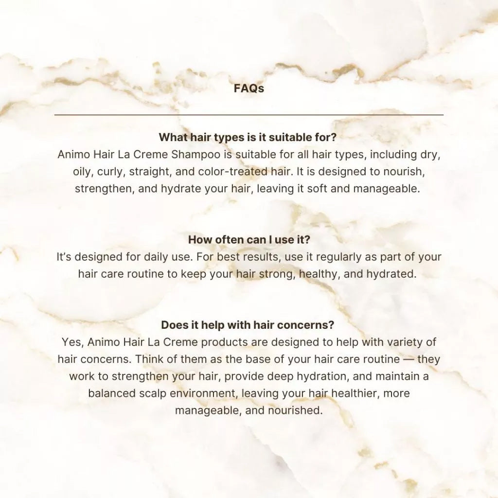Animo Hair La Crème Daily Nourishing Shampoo 250ml faq