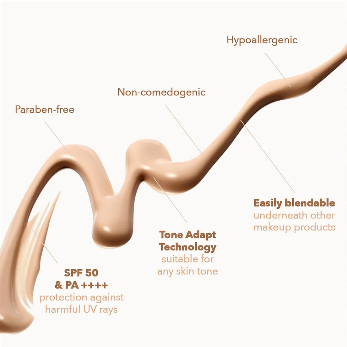 Belo Tinted Sunscreen with text highlighting features on a white background