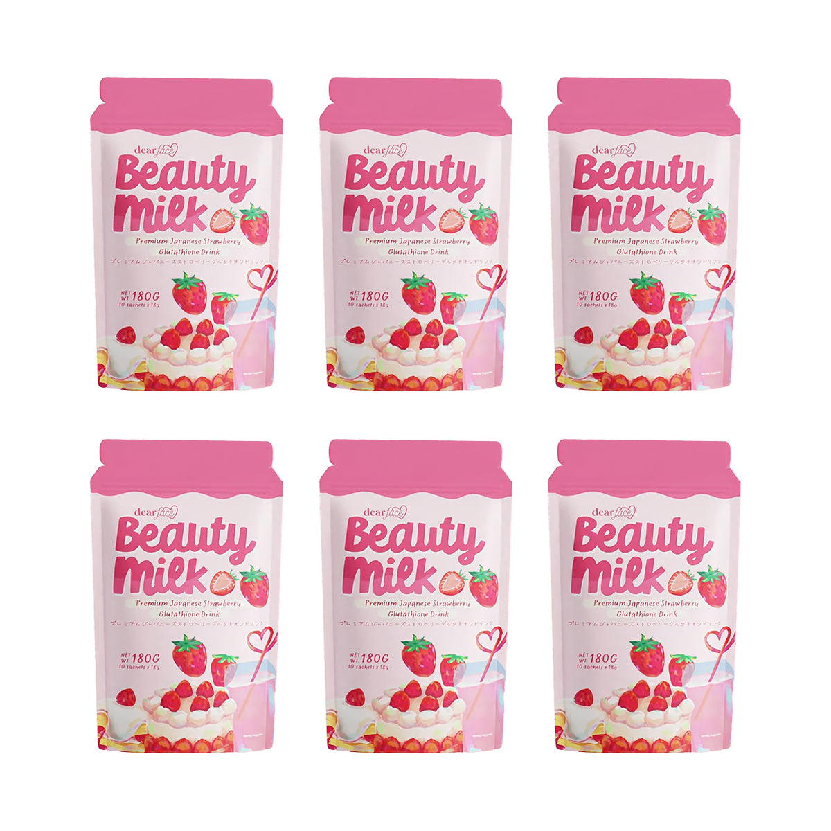 Dear Face Beauty Milk Strawberry Glutathione Drink (Bundle of 6)