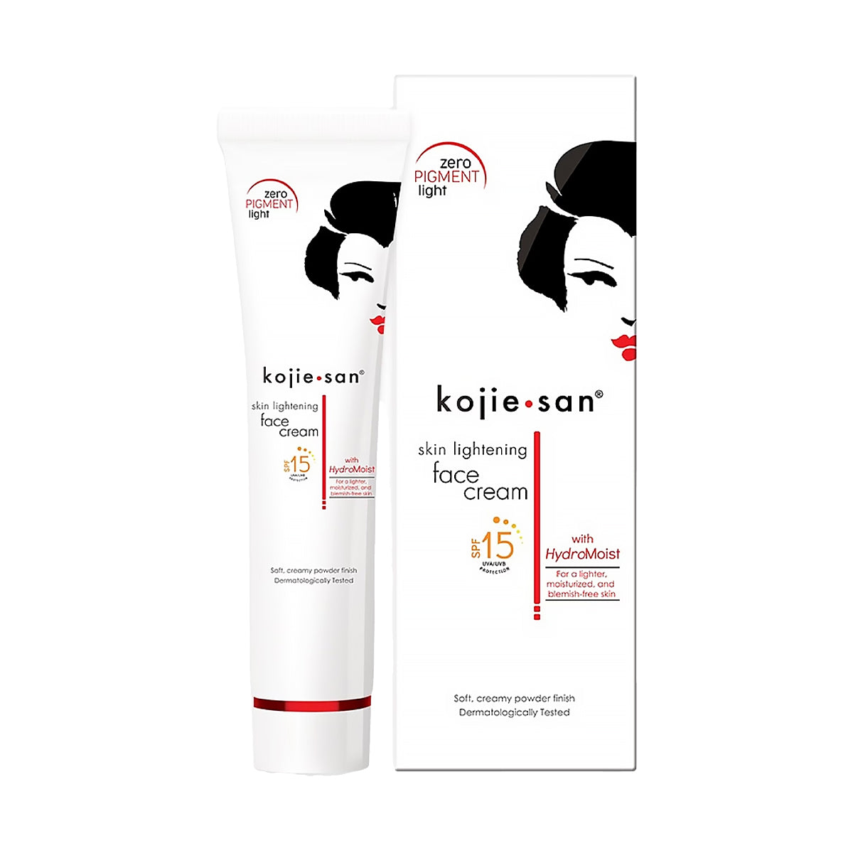 Kojie San skin lightening face cream with packaging on a white background