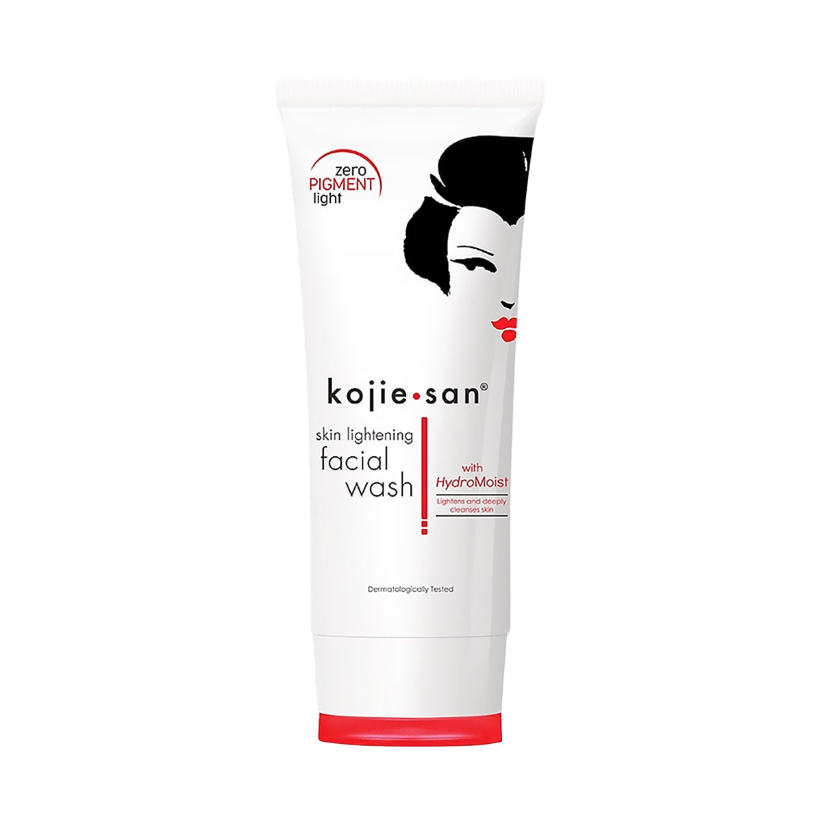 Kojie San skin lightening facial wash tube on a white background