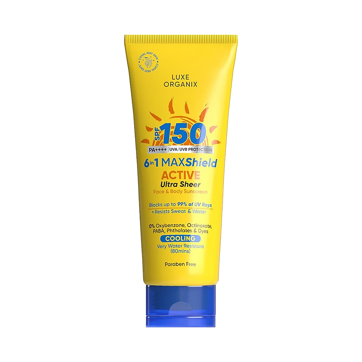 Luxe Organix 6 in 1 Maxshield Active Ultra Sheer Face and Body Sunscreen SPF 150 100ml