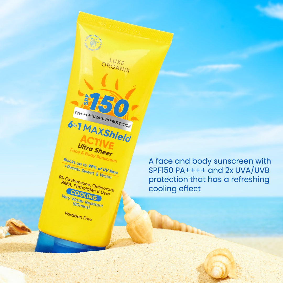 Luxe Organix 6 in 1 Maxshield Active Ultra Sheer Face and Body Sunscreen SPF 150 100ml