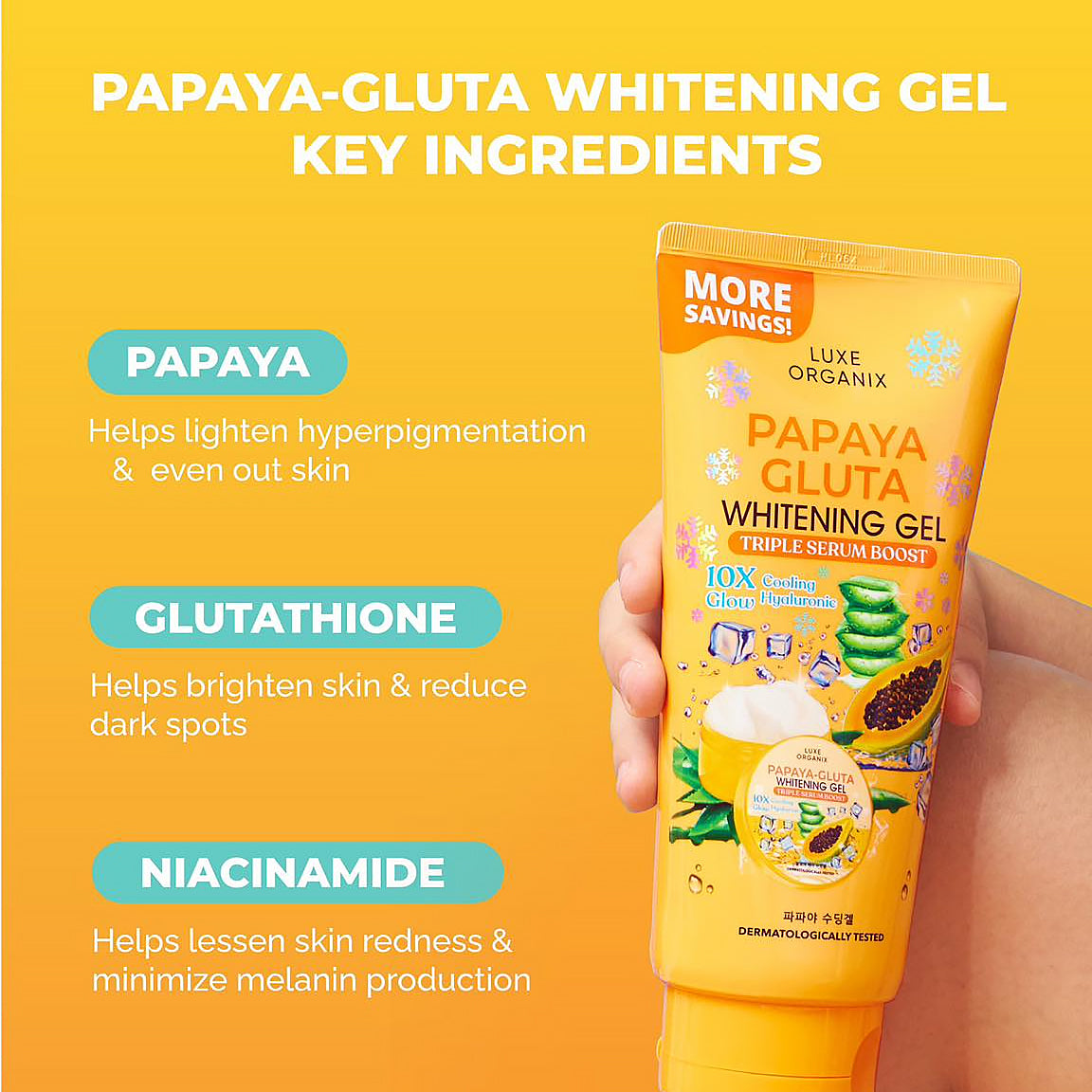 Luxe Organix Papaya Gluta Whitening Gel Triple Serum Boost 300ml | Bini Beauty AU NZ