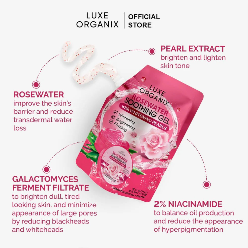 Luxe Organix Rosewater Soothing Gel 100ml | Bini Beauty NZ AU