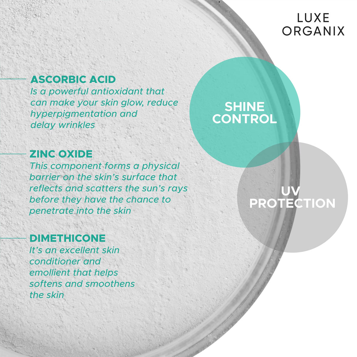 Luxe Organix 24H Zero Sebum Instant Pore Blurring Weightless Matte Powder Translucent - key ingredients