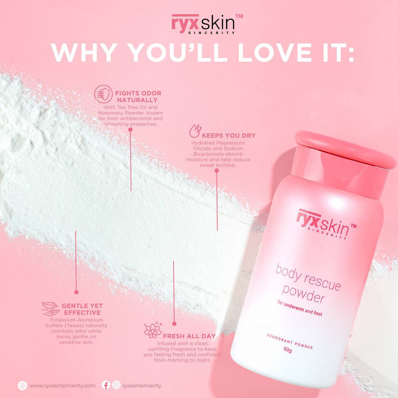 Ryx Skin Body Rescue Deodorant Powder 50g