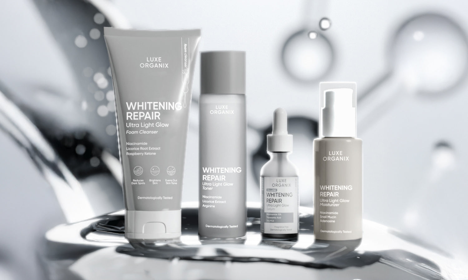 luxe organix whitening repair product range banner