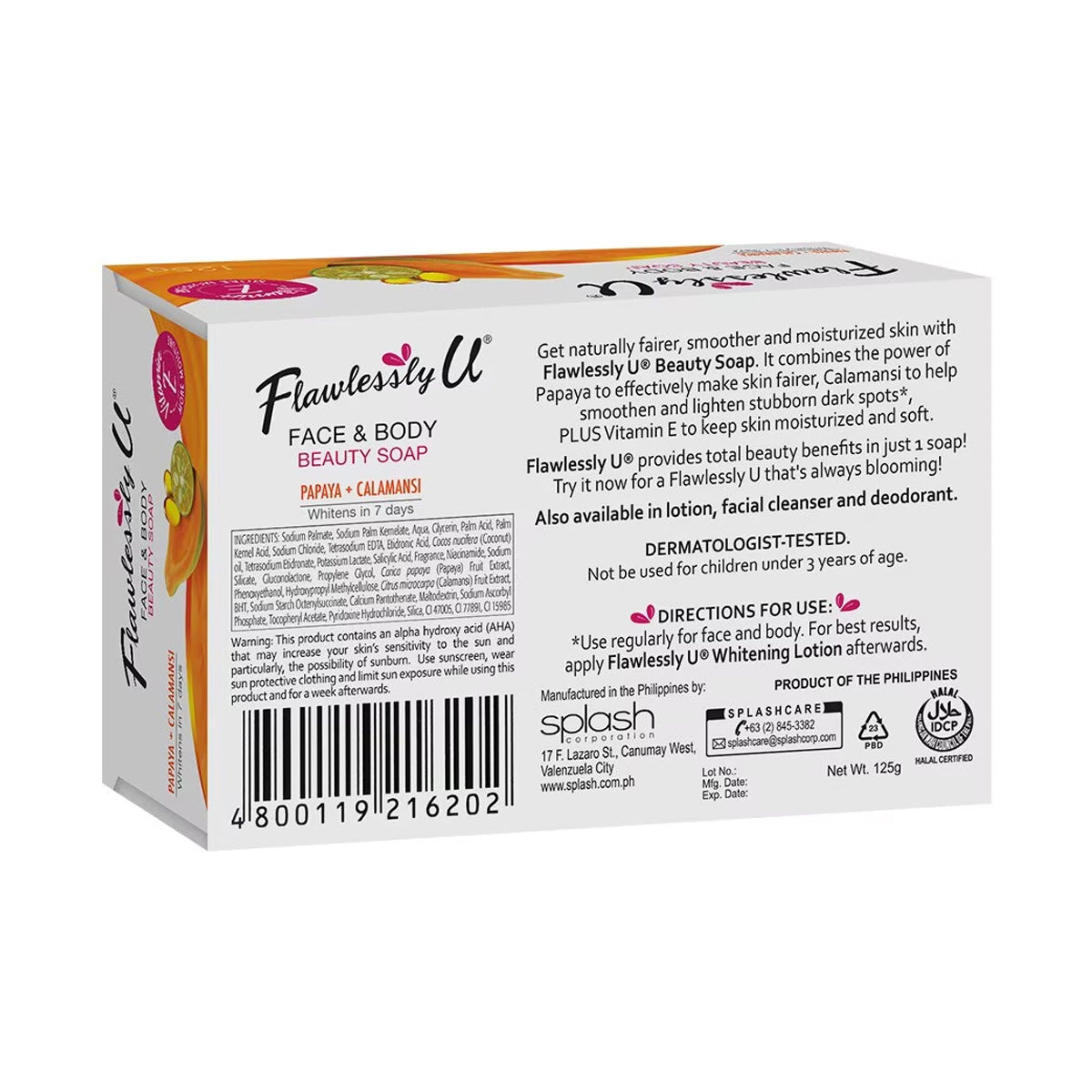 FlawlesslyU Face & Body Beauty Soap Papaya + Calamansi 125g