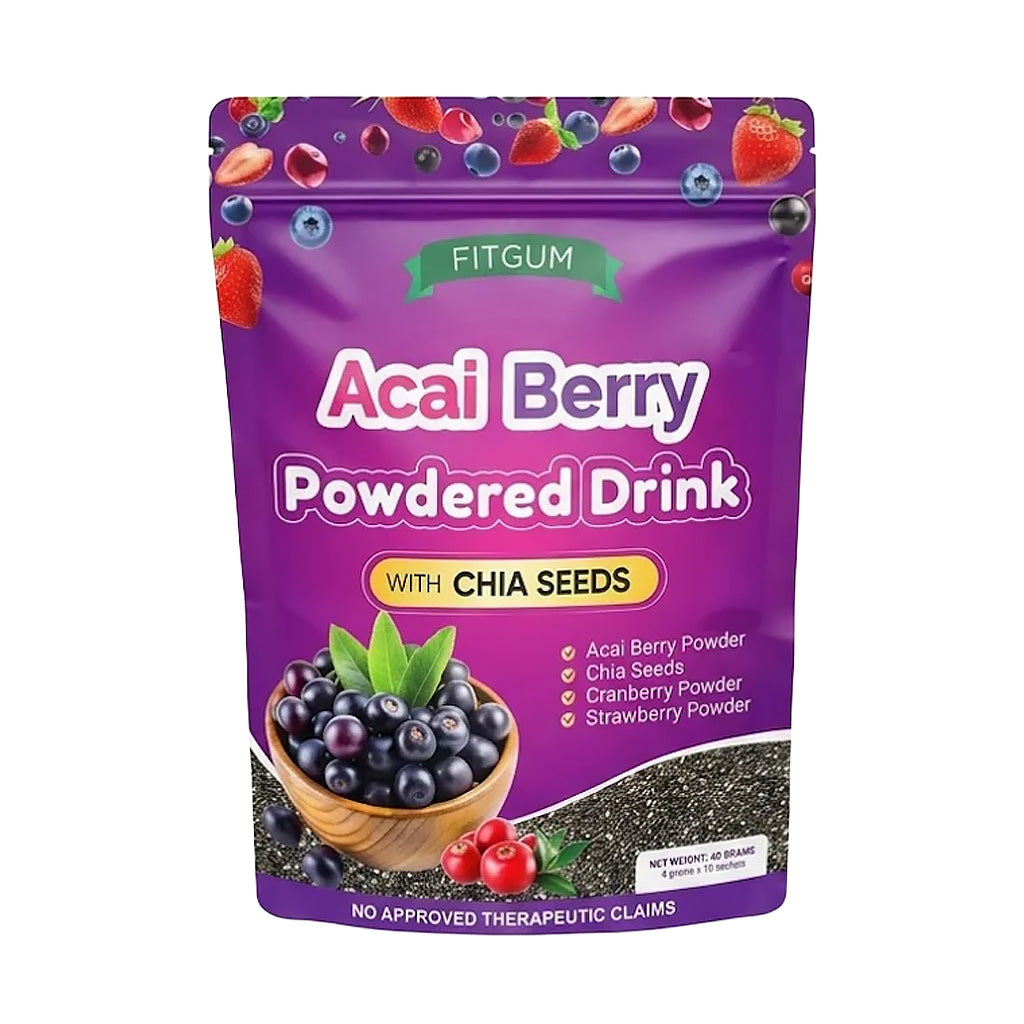 FITGUM Acai Berry Powdered Drink with Chia Seeds (10 x 4g Sachets)