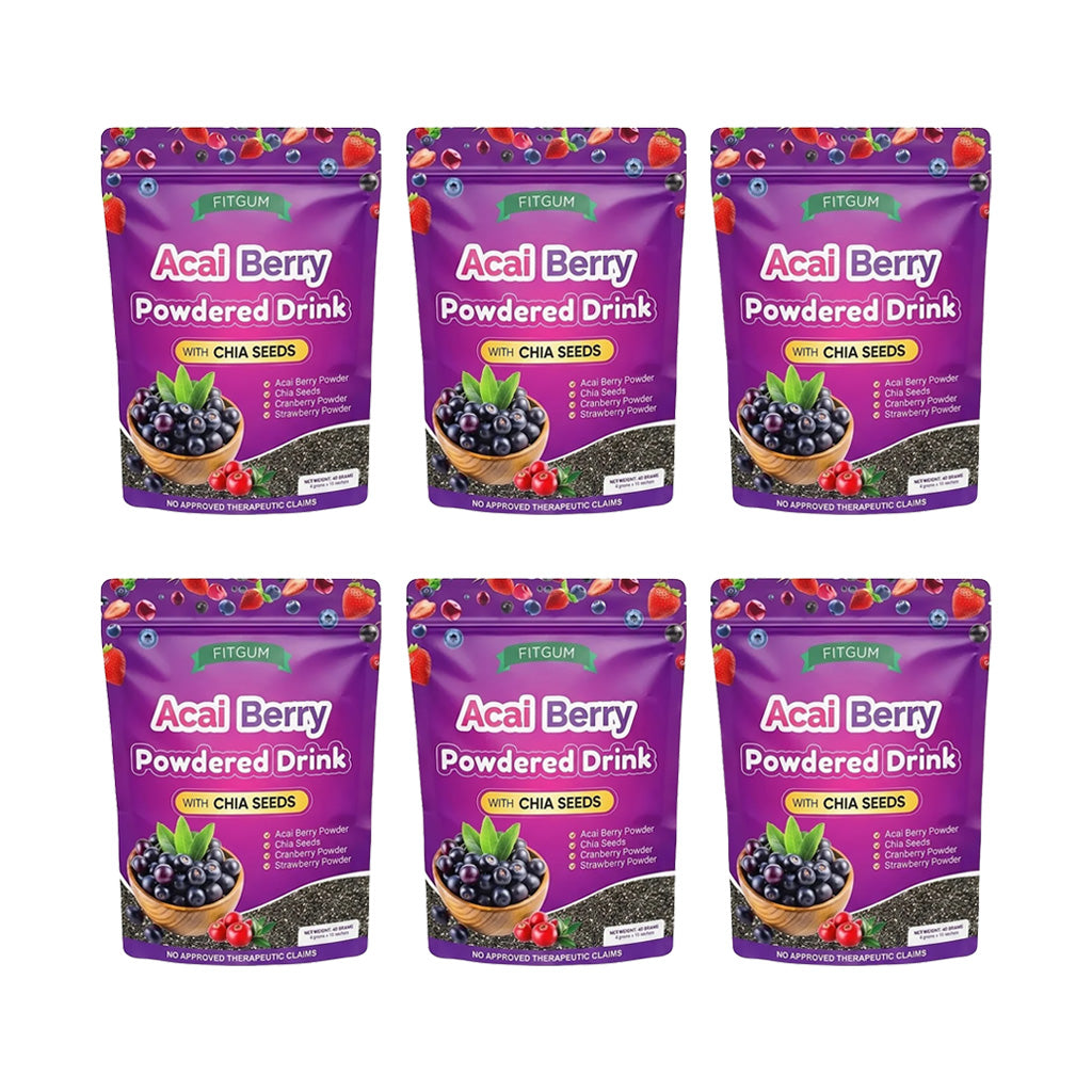 FITGUM Acai Berry Powdered Drink with Chia Seeds (Bundle of 6)