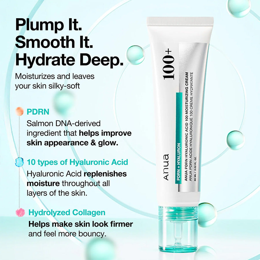 Key ingredients of Anua PDRN Hyaluronic Acid 100 Moisturising Cream 60ml