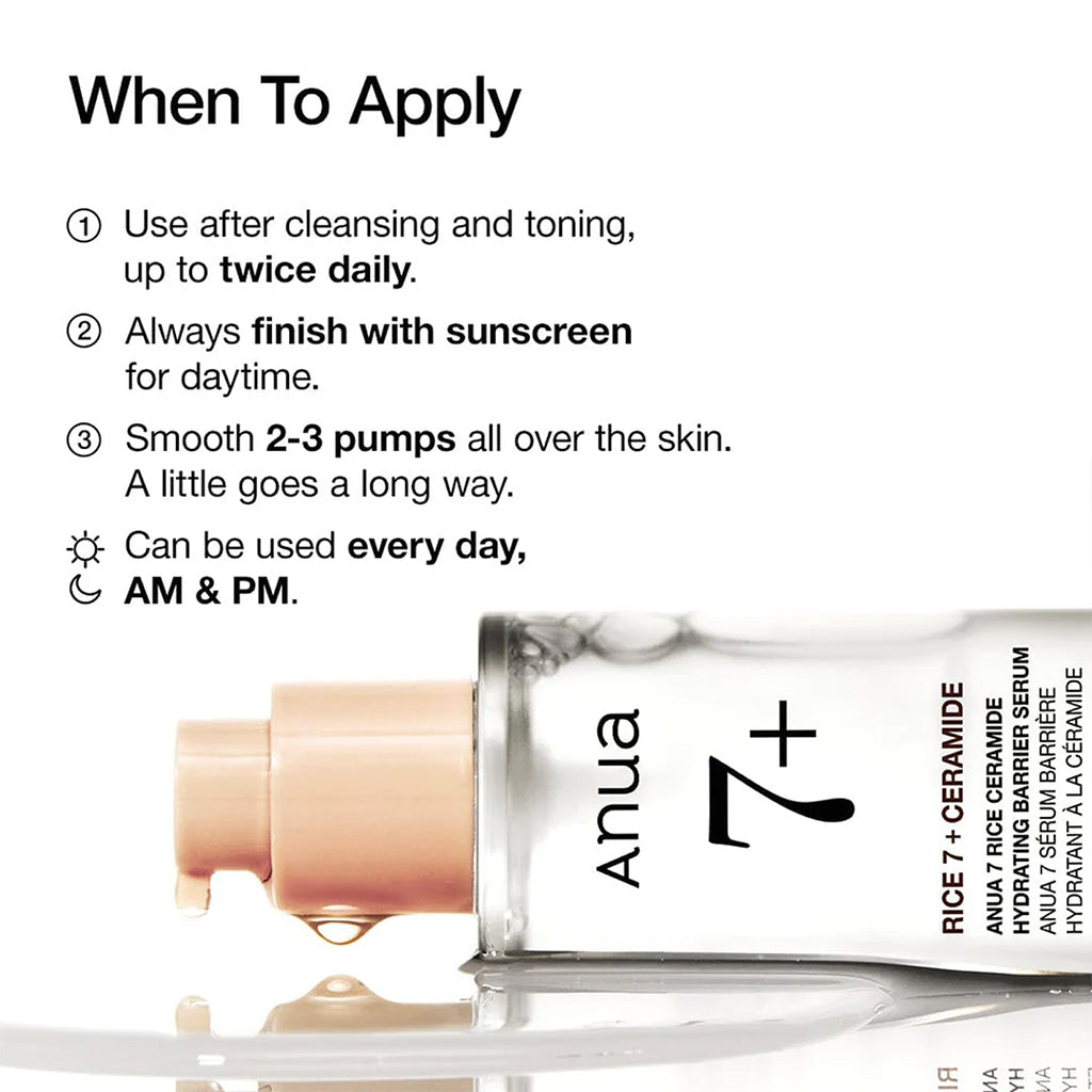Anua Rice 7 + Ceramide Hydrating Barrier Serum 50ml - how to use