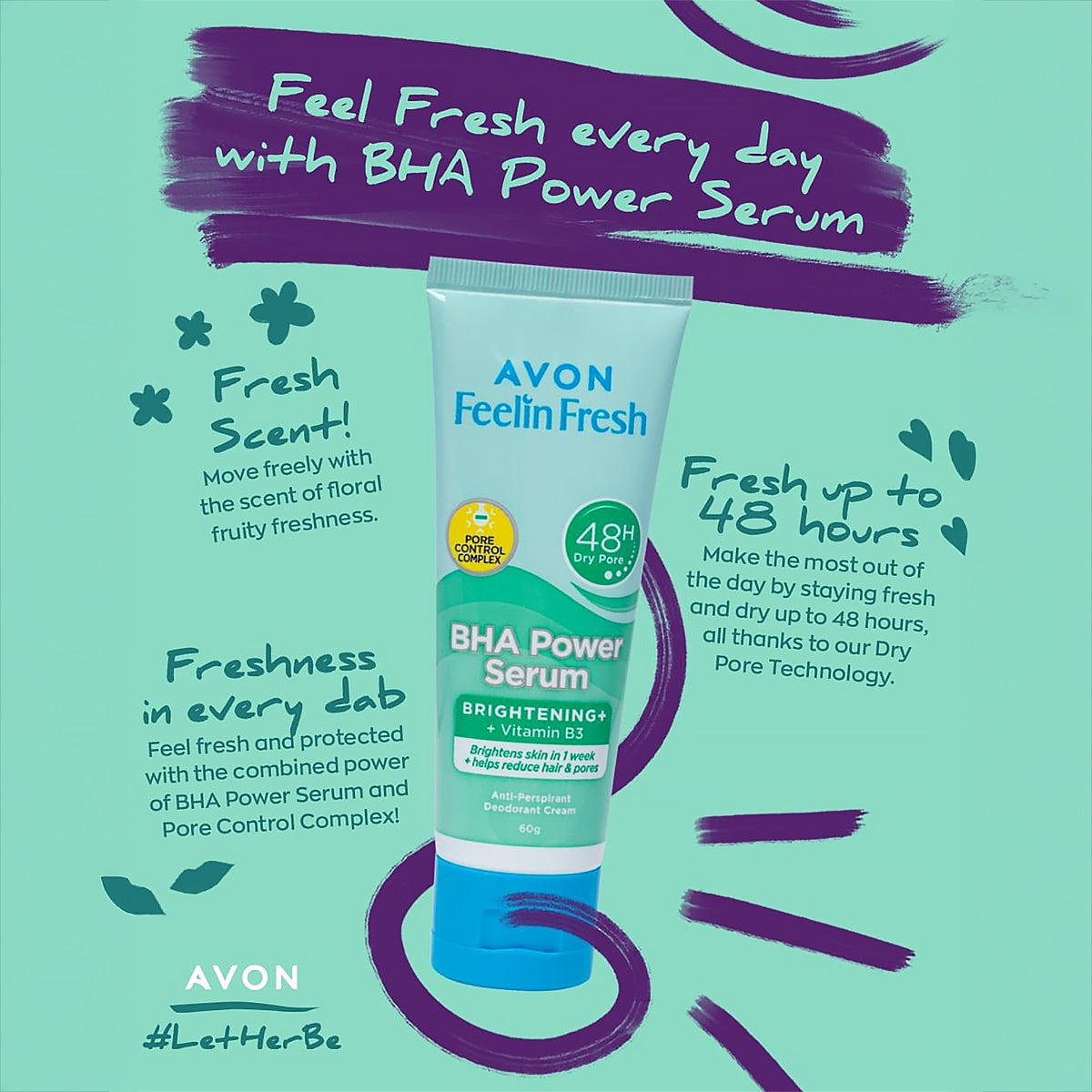 Avon Feelin Fresh Quelch BHA Power Serum Anti-Perspirant Deodorant Cream 55g | Bini Beauty AU NZ