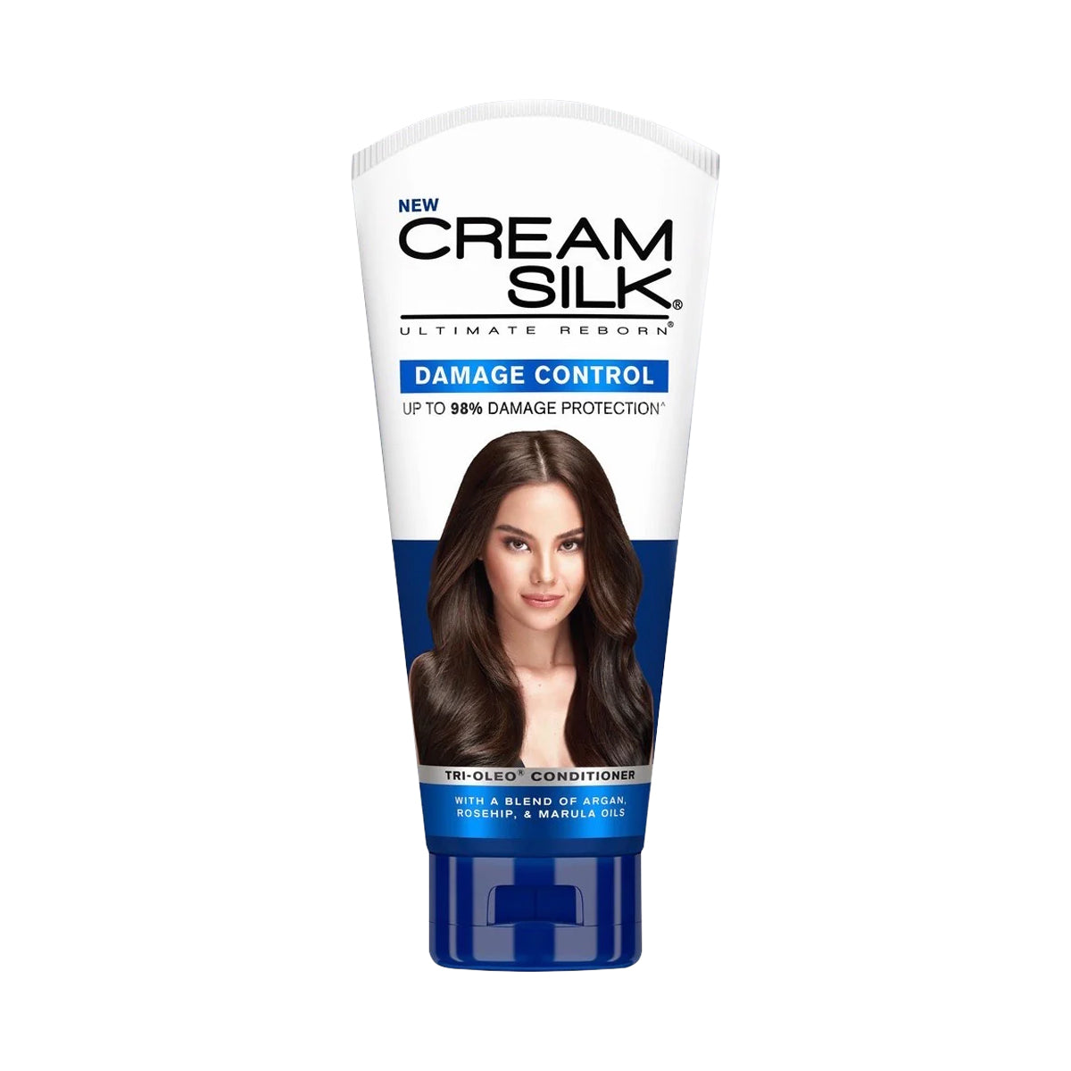 Cream Silk Damage Control hair conditioner tube on a white background