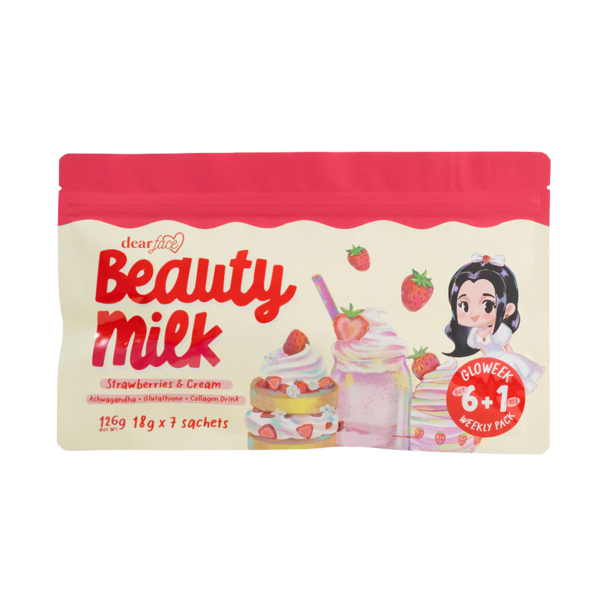 Dear Face Beauty Milk Strawberry Glutathione Drink | Dear Face AU NZ Bini Beauty Dear Face Beauty Milk Strawberry Glutathione Drink | Dear Face AU NZ Bini Beauty