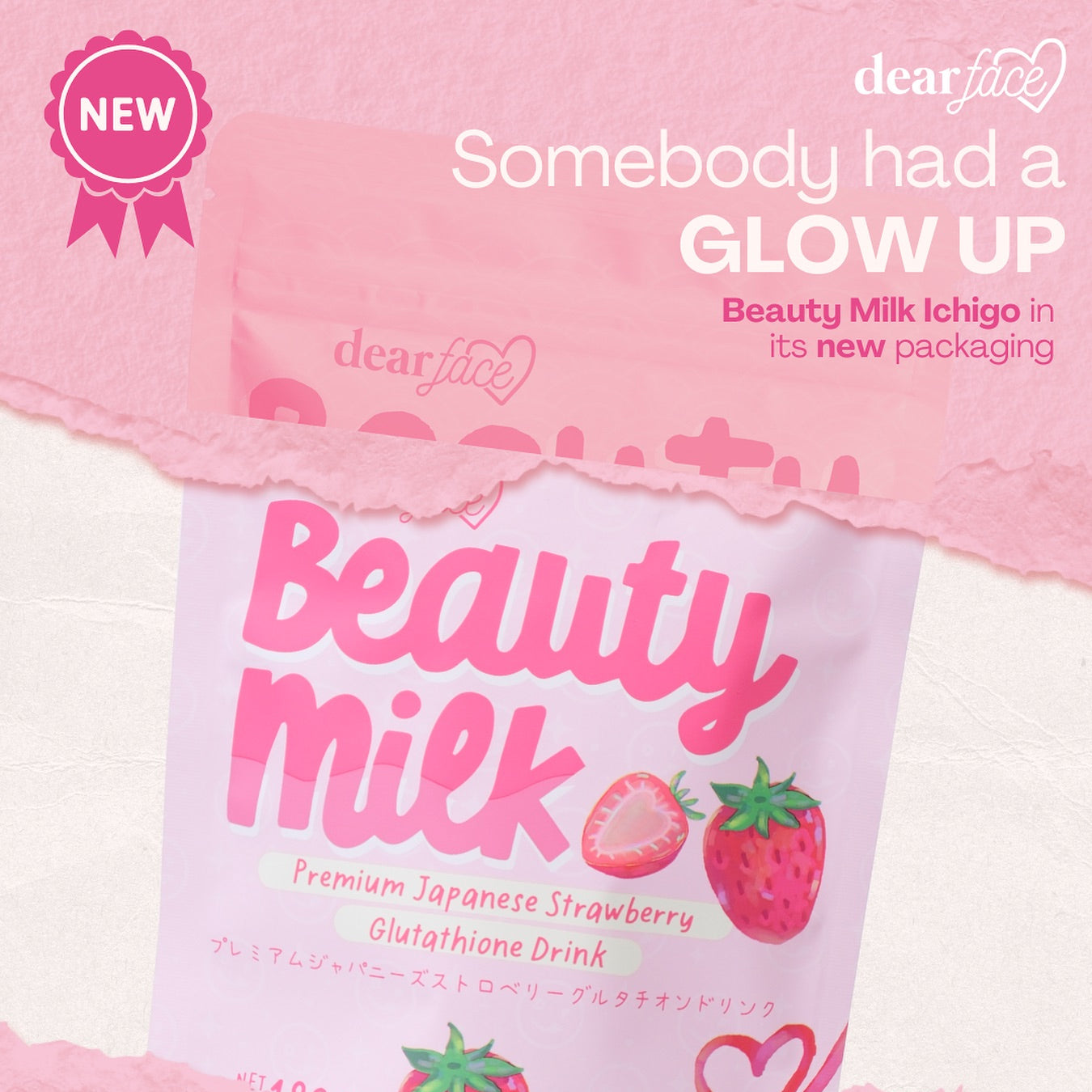 Dear Face Beauty Milk Strawberry Glutathione Drink - New Packaging