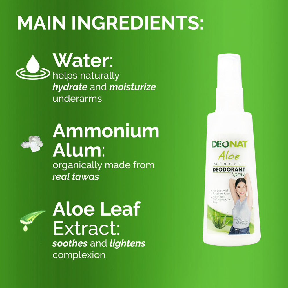 Deonat Aloe Mineral Deodorant Spray 100ml | Filipino Underarm Spray NZ AU - ingredients