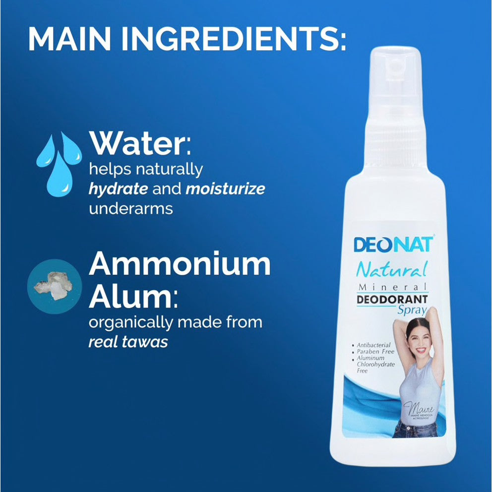 Deonat Natural Mineral Deodorant Spray 100ml | Filipino Underarm Spray NZ AU - ingredients