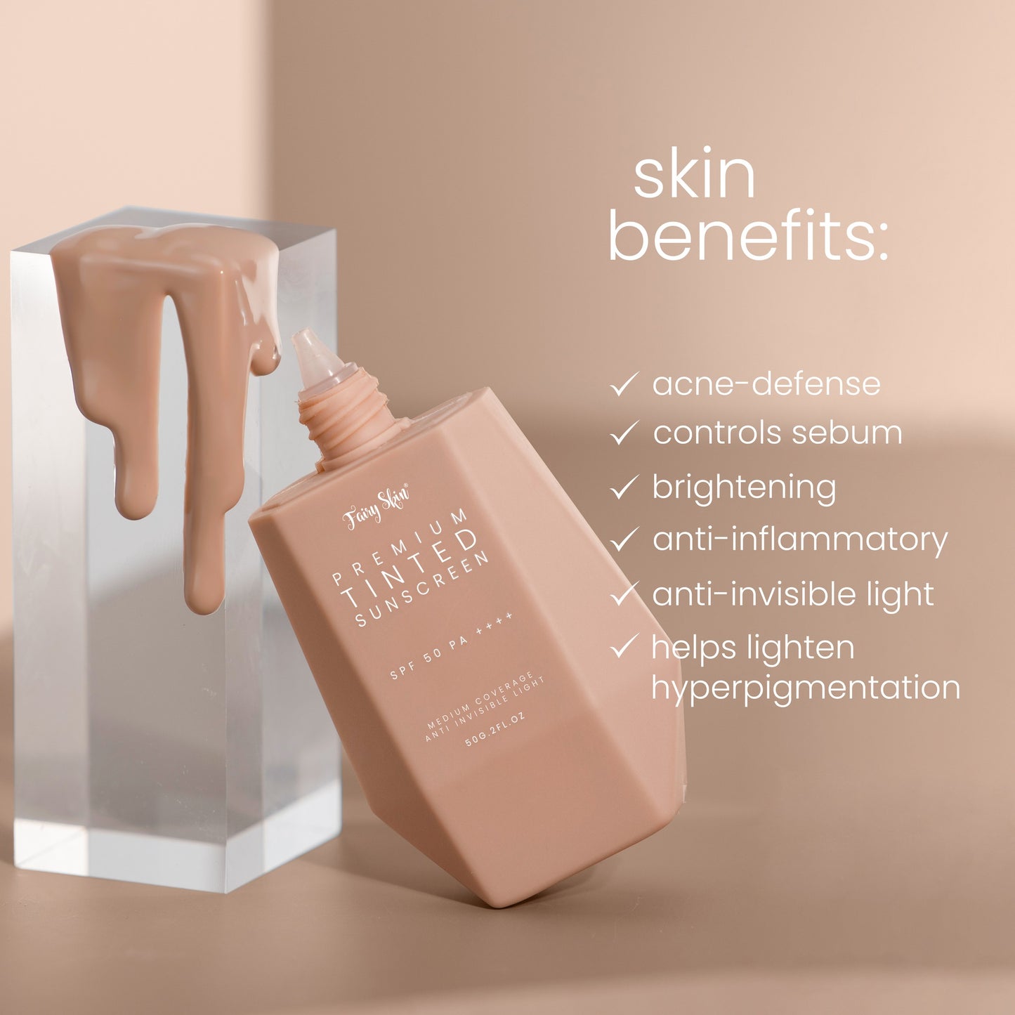 Fairy Skin Premium Tinted Sunscreen SPF50 PA+++++ 50g AU NZ - benefits