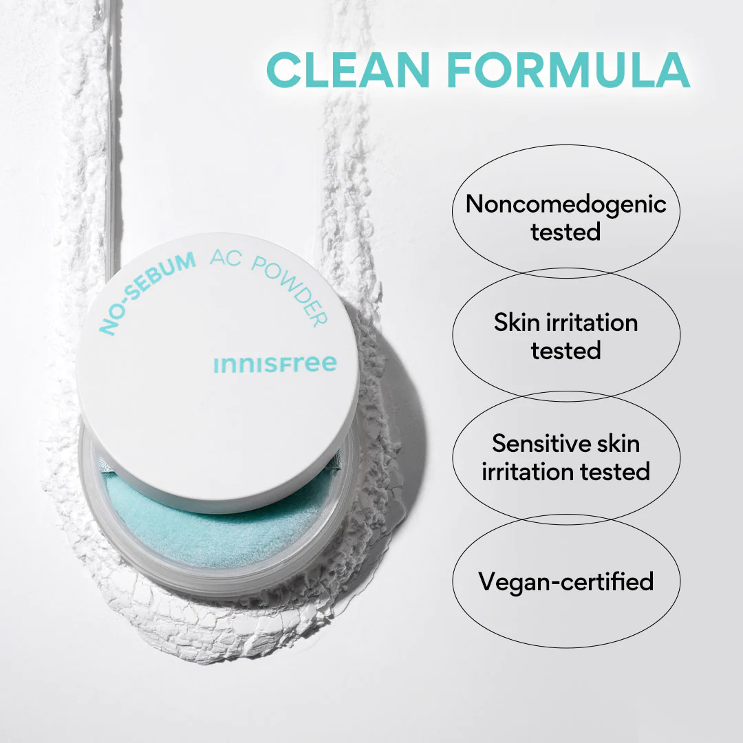 Innisfree No Sebum AC Powder | Korean Beauty Products - NZ AU - Bini Beauty - Clean Formula Benefits