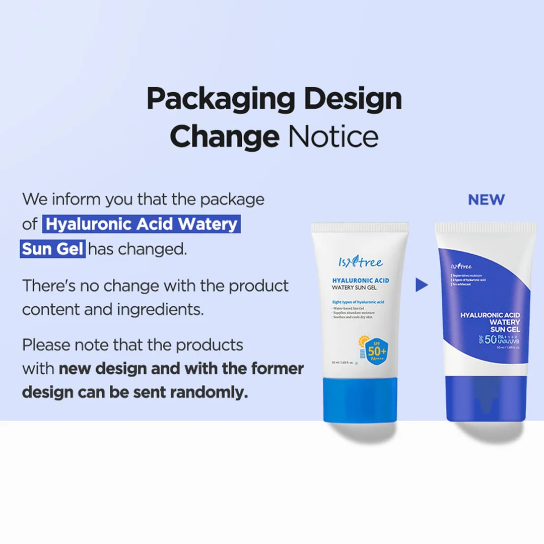 Isntree Hyaluronic Acid Watery Sun Gel SPF50+ | Korean Skincare NZ AU - packaging notice