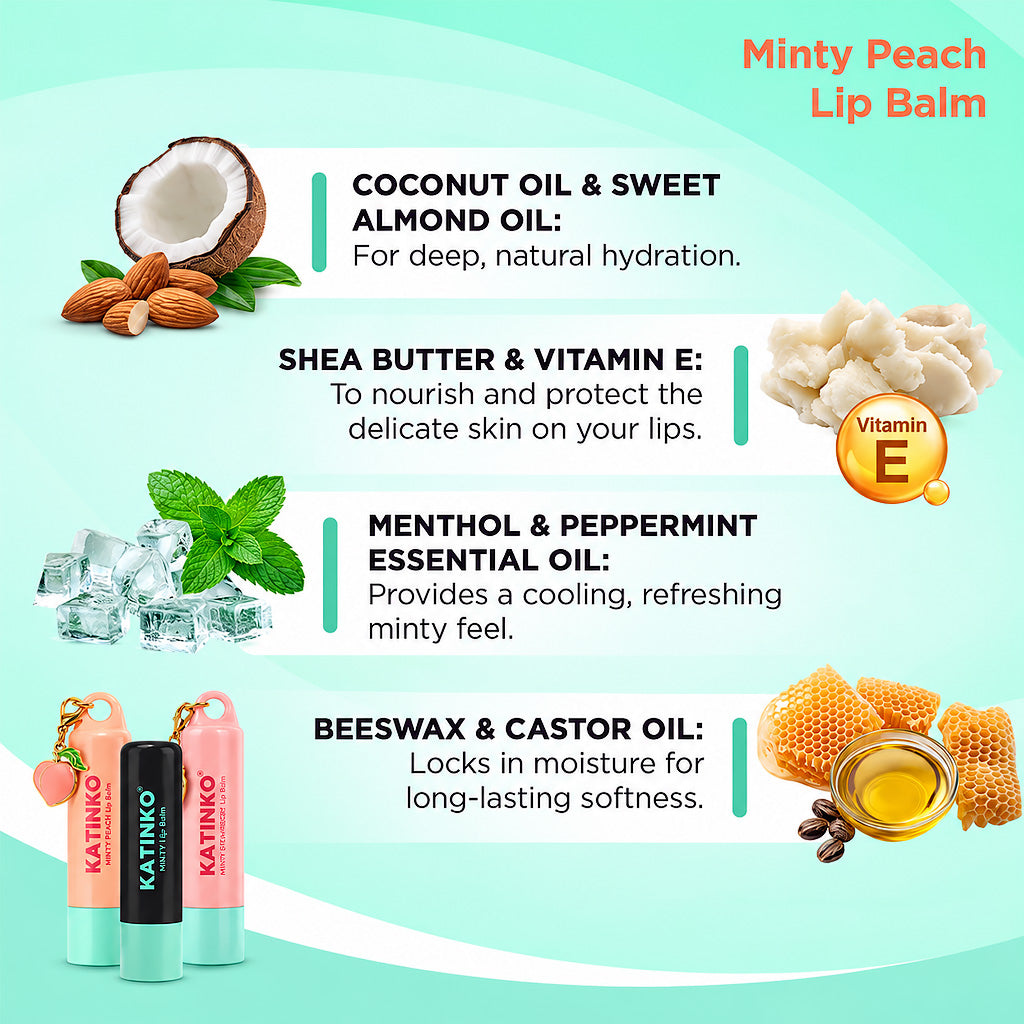 Key Ingredients of Katinko Minty Peach Lip Balm 3g