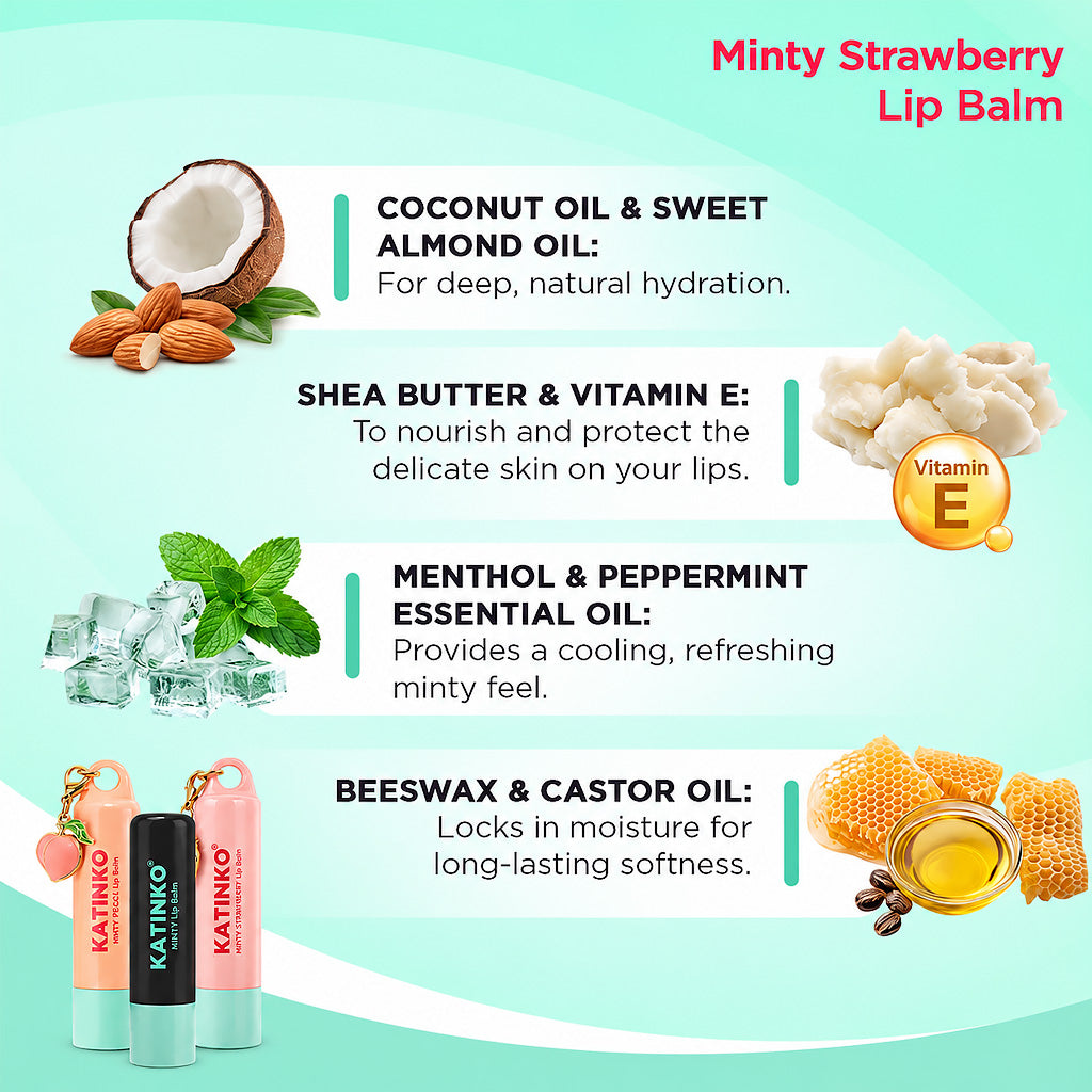 Key Ingredients of Katinko Minty Strawberry Lip Balm 3g