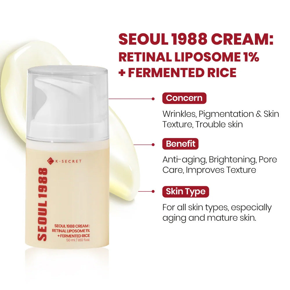 Info about K-SECRET SEOUL 1988 Cream : Retinal Liposome 1% + Fermented Rice 50ml