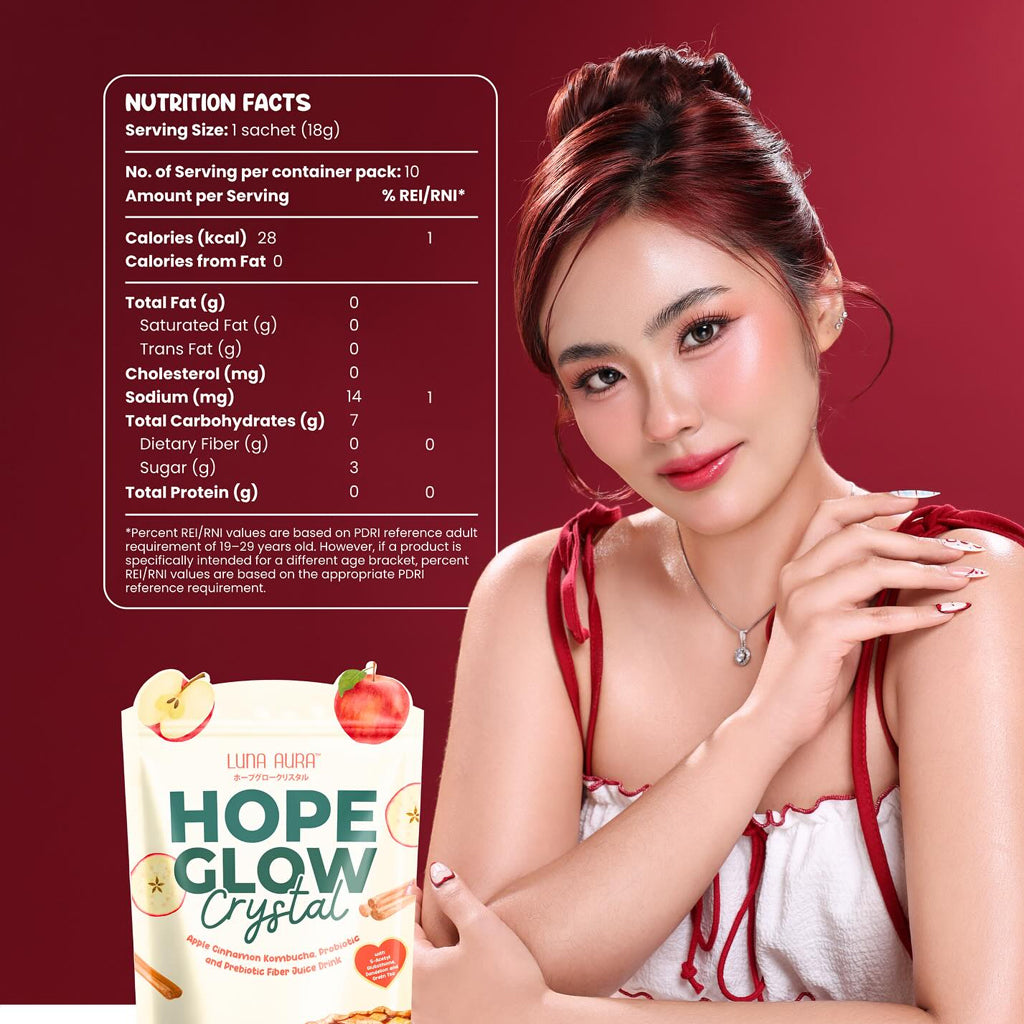 Luna Aura Hope Glow Crystal Apple Cinnamon Kombucha, Probiotic and Prebiotic Fiber Juice Drink