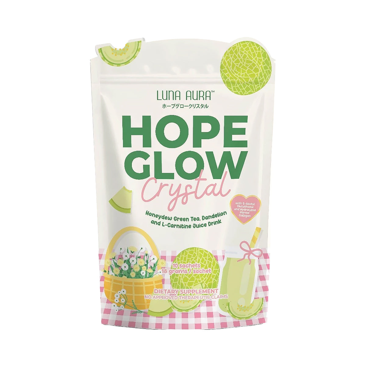 Luna Aura Hope Glow Crystal Honeydew Green Tea, Dandelion & L-Carnitine Juice Drink