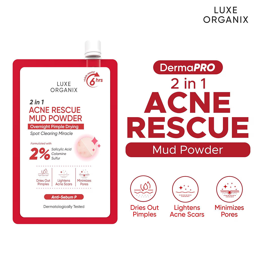 Luxe Organix 2-in-1 Acne Rescue Mud Powder Overnight Pimple Drying 9g