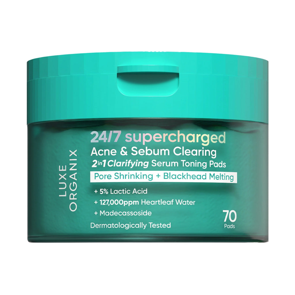 Luxe Organix 24/7 Supercharged Acne & Sebum Clearing 2in1 Clarifying Serum Toning Pads 70s