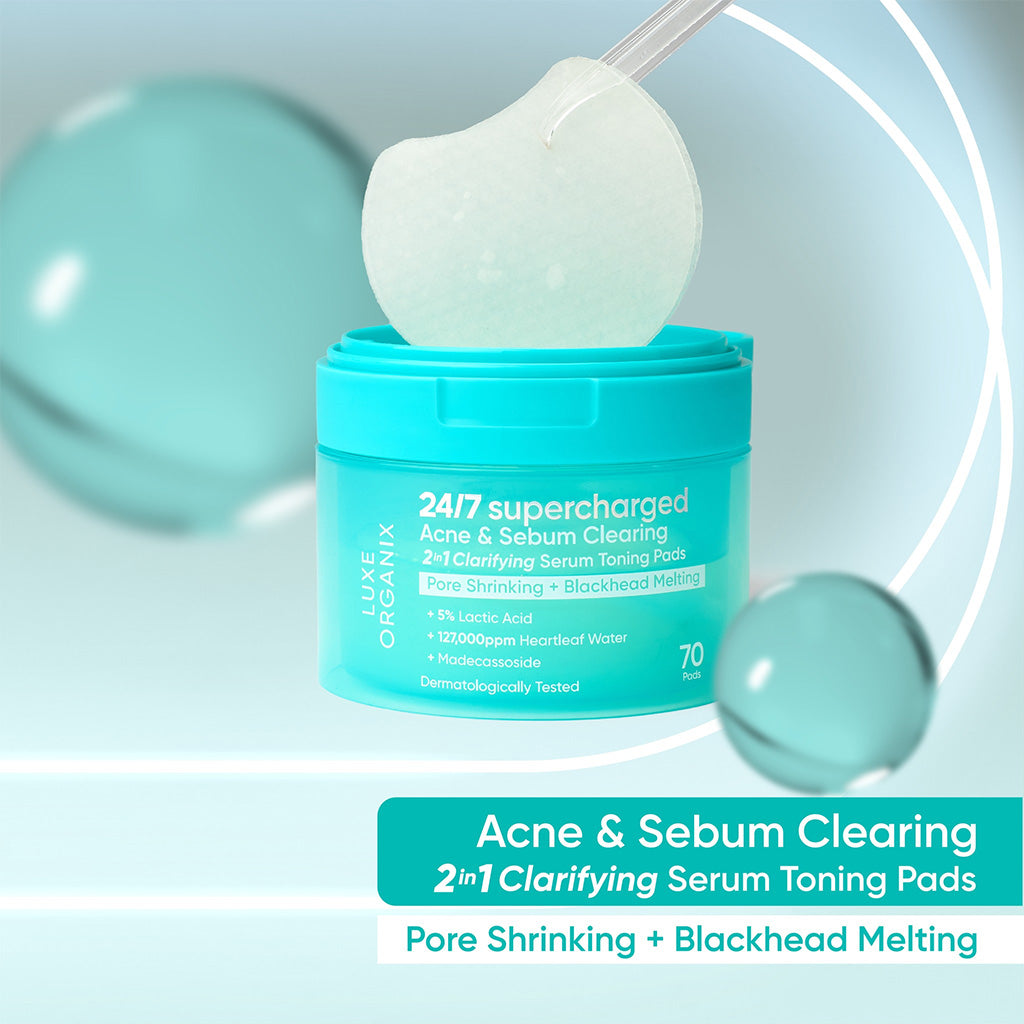 Luxe Organix 24/7 Supercharged Acne & Sebum Clearing 2in1 Clarifying Serum Toning Pads 70s