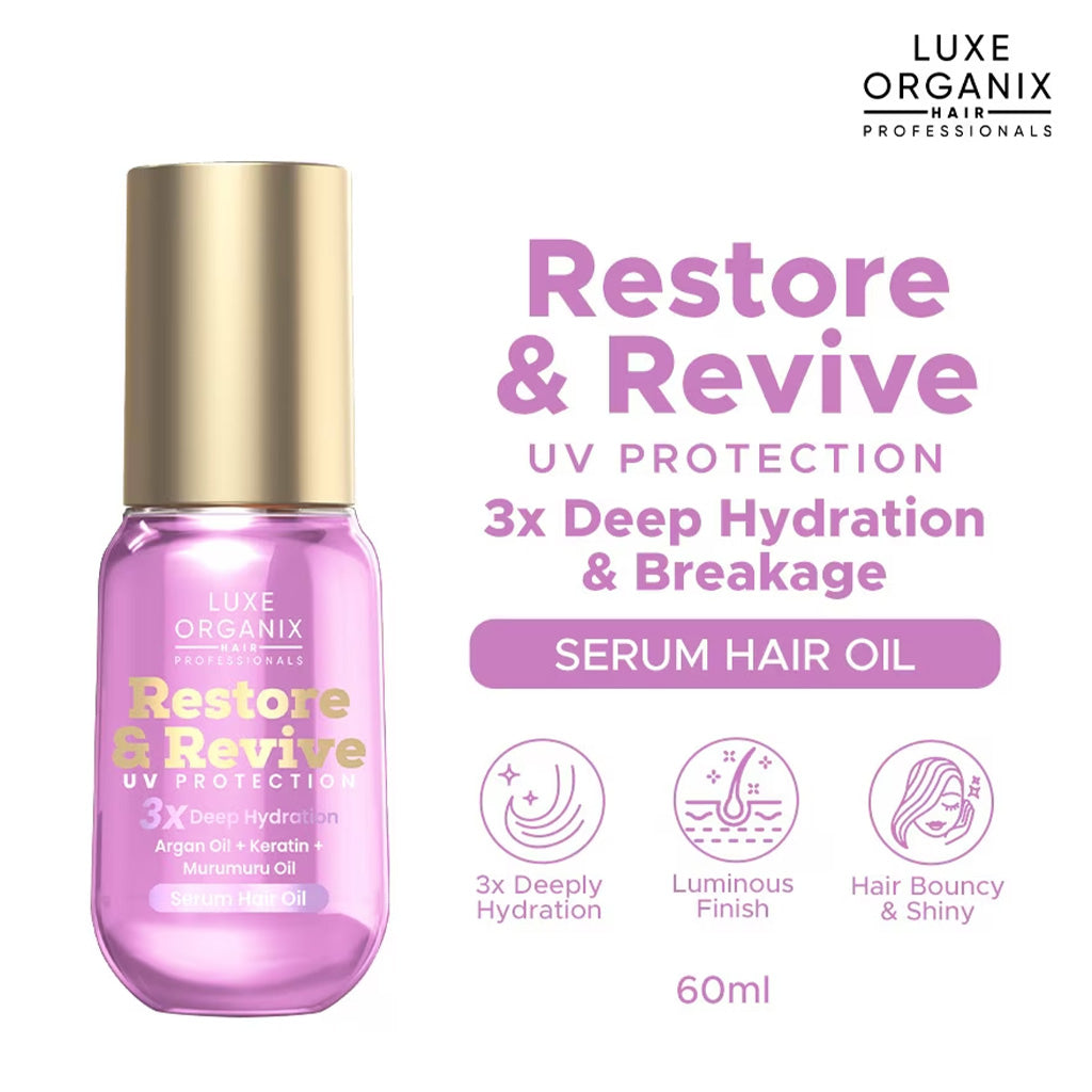 Key Benefits of Luxe Organix Restore & Revive UV Protection 3x Deep Hydration Serum Hair Oil 60ml