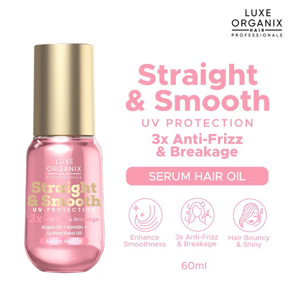 Key Benefits of Luxe Organix Straight & Smooth UV Protection 3x Anti-Frizz Serum Hair Oil 60ml