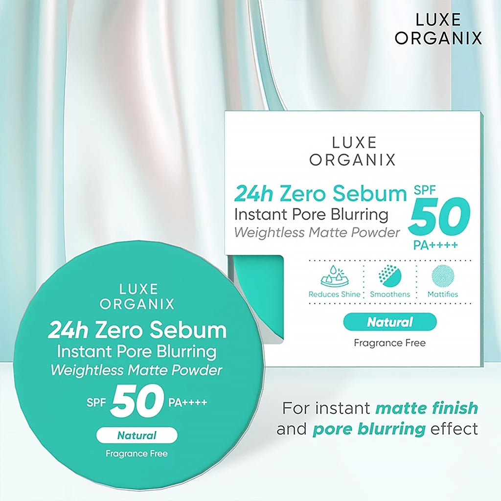 Luxe Organix 24H Zero Sebum Instant Pore Blurring Weightless Matte Powder SPF 50 PA++++ Natural 15G | Bini Beauty AU NZ