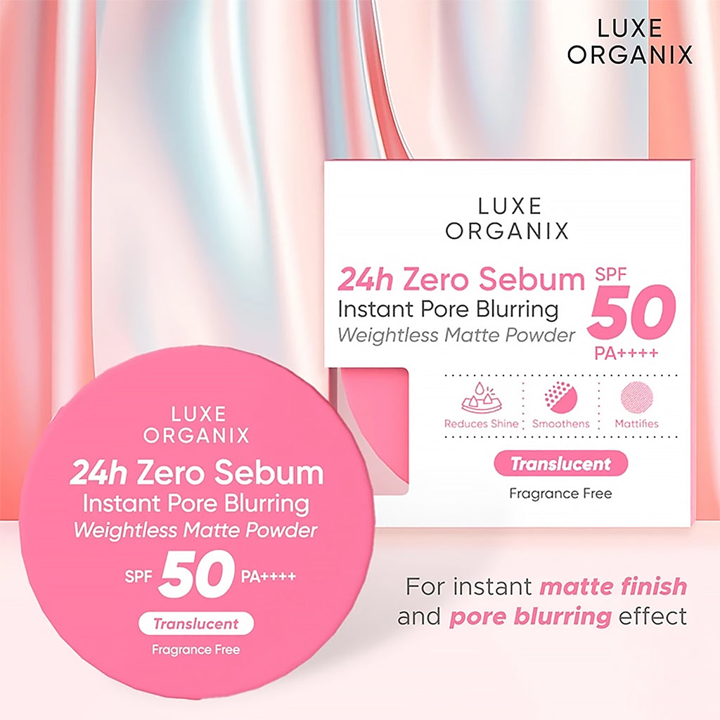 Luxe Organix 24H Zero Sebum Instant Pore Blurring Weightless Matte Powder SPF 50 PA++++ Translucent 15G | Bini Beauty AU NZ