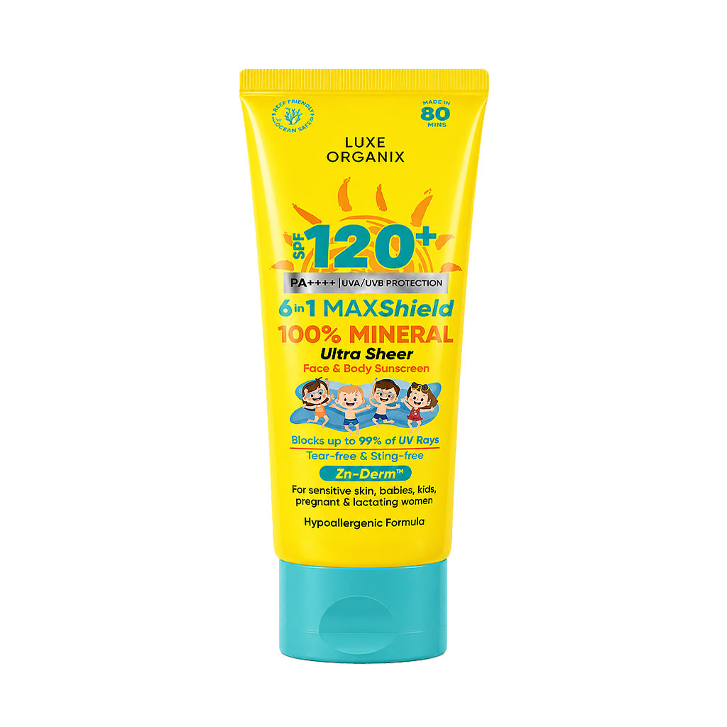 Luxe Organix 6-in-1 MAXShield 100% Mineral Ultra Sheer Face & Body Sunscreen for Kids SPF120 PA++++ 100ml