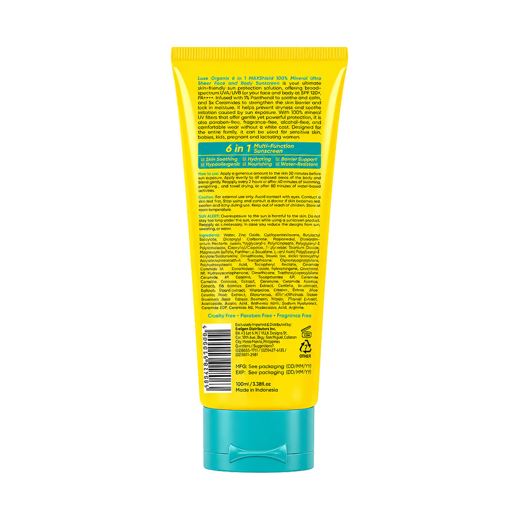 Luxe Organix 6-in-1 MAXShield 100% Mineral Ultra Sheer Face & Body Sunscreen for Kids SPF120 PA++++ 100ml