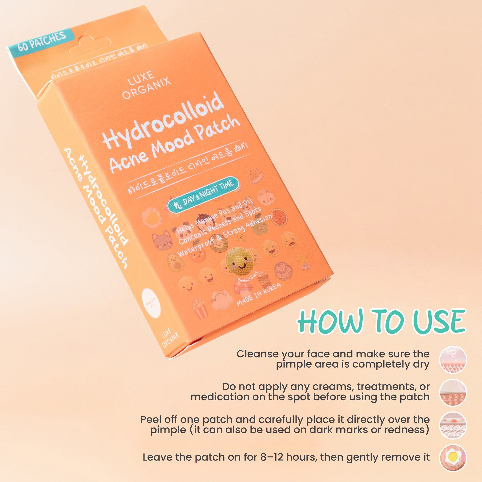 How to use - Luxe Organix Hydrocolloid Acne Mood Patch 60pcs