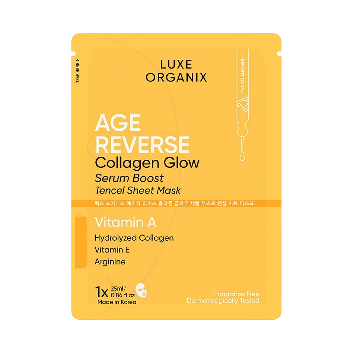 Luxe Organix Age Reverse Collagen Glow Serum Boost Sheet Mask | Bini Beauty AU NZ