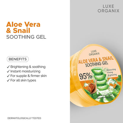 Luxe Organix Aloe Vera & Snail Soothing Gel 300ml | Bini Beauty NZ AU