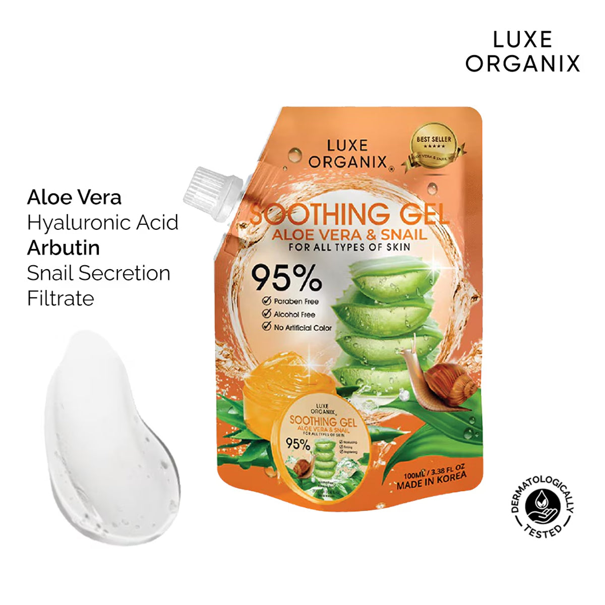 Luxe Organix Aloe Vera & Snail Soothing Gel 100ml | Bini Beauty NZ AU