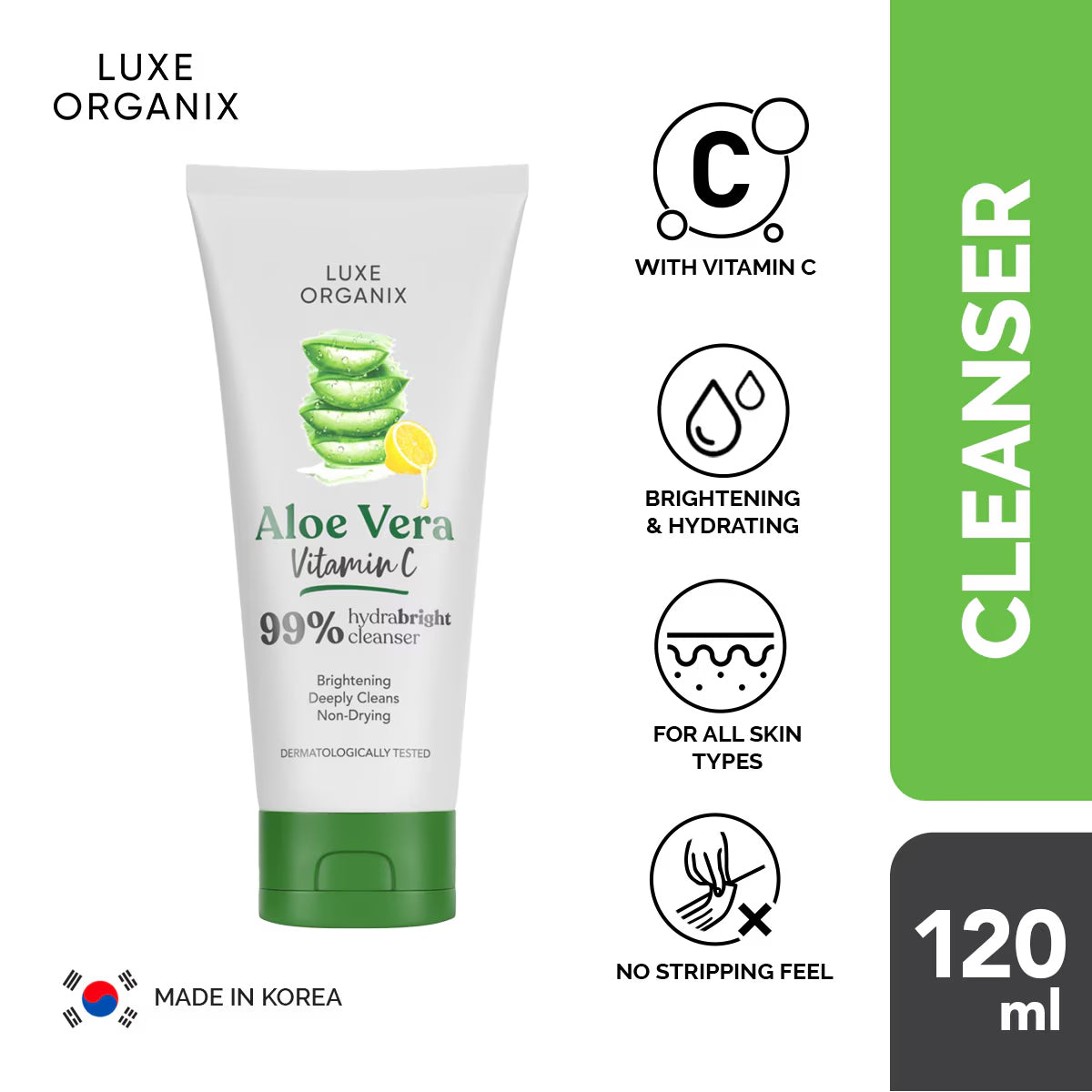 Luxe Organix Aloe Vera Vitamin C 99% Hydrabright Cleanser | Bini Beauty NZ AU