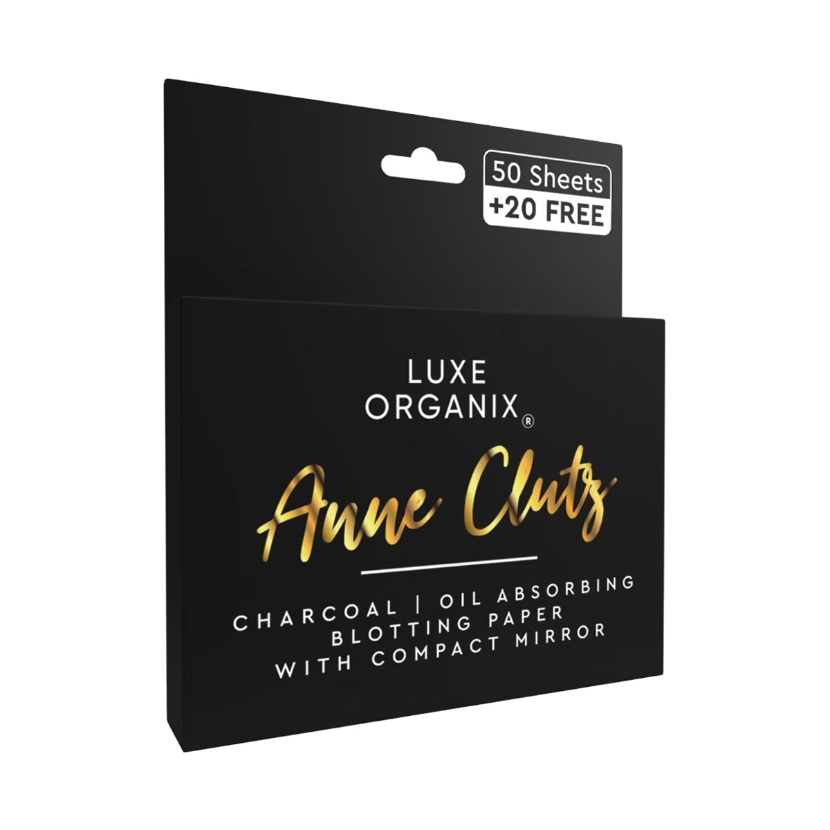 Luxe Organix Anne Clutz Charcoal Blotting Paper (70 Sheets with Compact Mirror) | Bini Beauty AU NZ