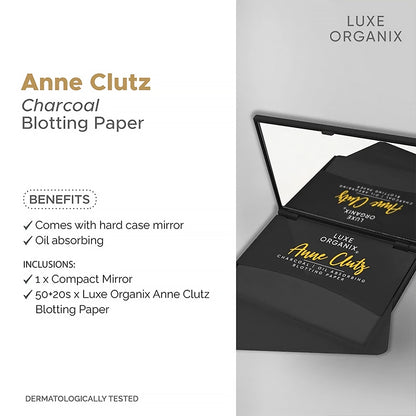 Luxe Organix Anne Clutz Charcoal Blotting Paper (70 Sheets with Compact Mirror) | Bini Beauty AU NZ