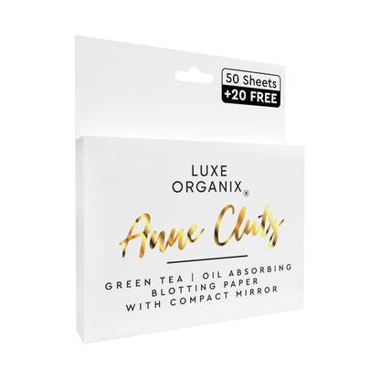 Luxe Organix Anne Clutz Green Tea Blotting Paper (70 Sheets with Compact Mirror) | Bini Beauty AU NZ