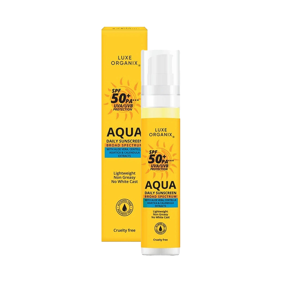 Luxe Organix Aqua Daily Sunscreen SPF50+ | Bini Beauty NZ AU