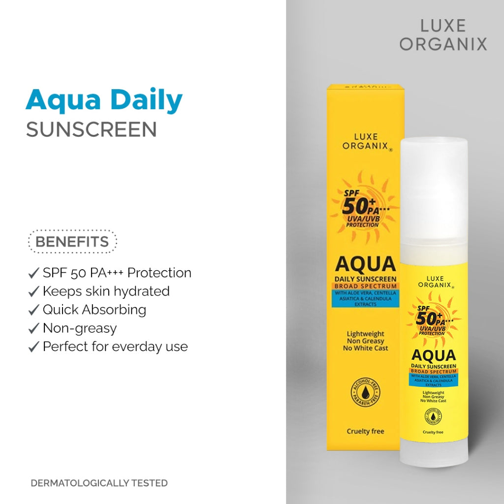 Luxe Organix Aqua Daily Sunscreen SPF50+ | Bini Beauty NZ AU